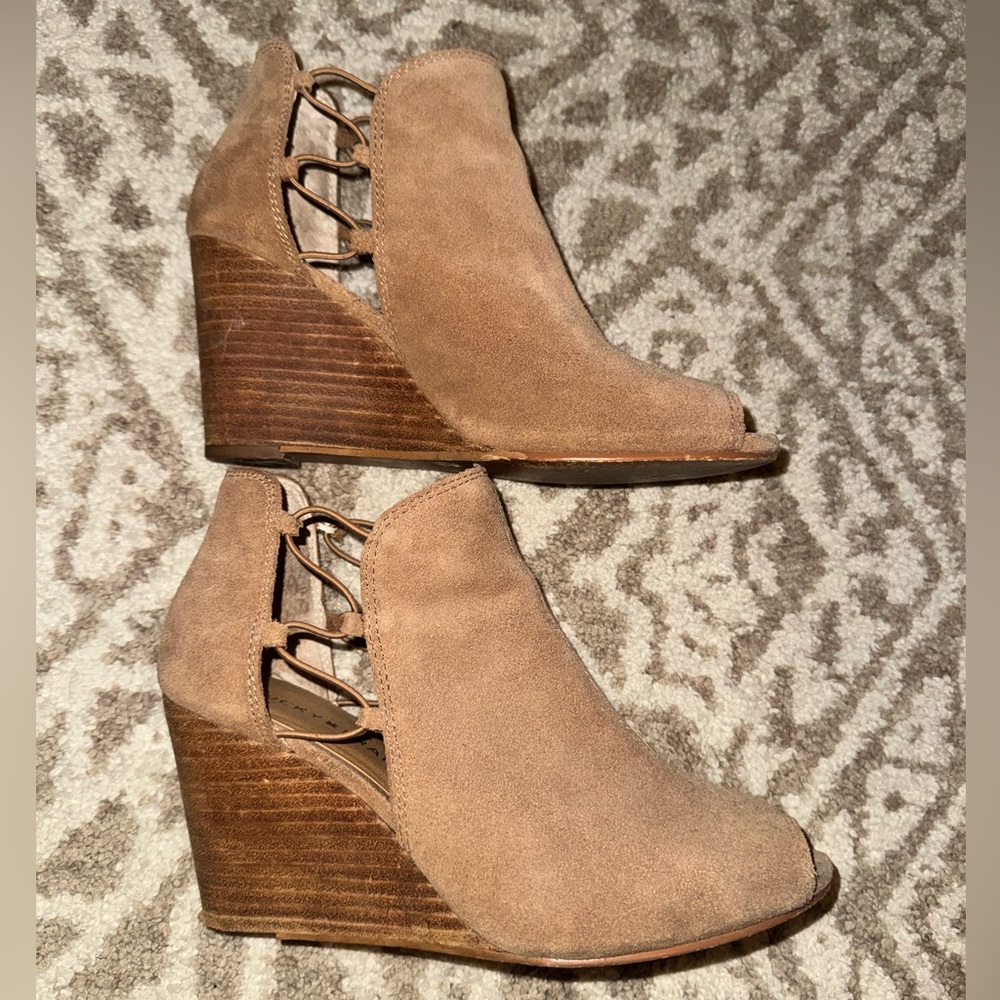 Lucky Brand Brown Suede Peep Toe Booties